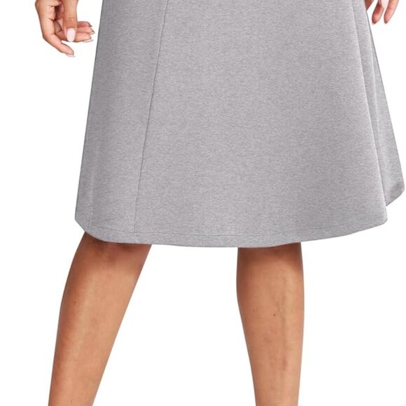 Women's Elastic High Waist A-Line Midi Skirt Stretchy Flared Office Knee Length - Picture 2 of 6